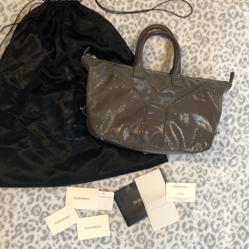 YSL Easy Y tote grey in patent leather